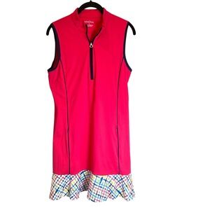 Kinona Pink Sleeveless Golf Dress Quarter Zip Ruffle Hem Italian Fabric Small